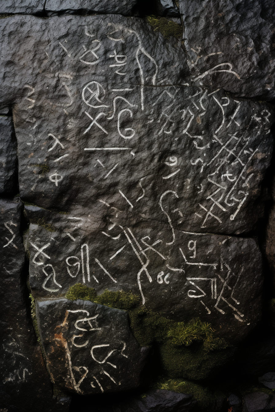 Close-up of Dark Ages Stone Texture with Ancient Runes