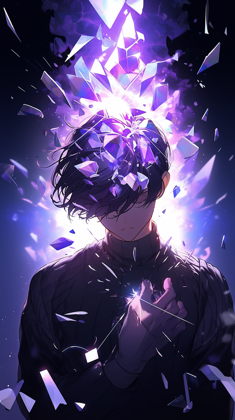 Dark anime man with shining light in head  ?