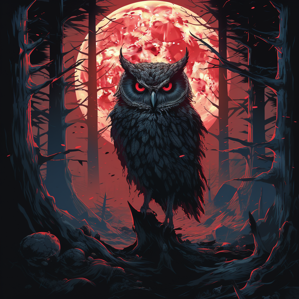 Dark atmosphere with owl creature in forest