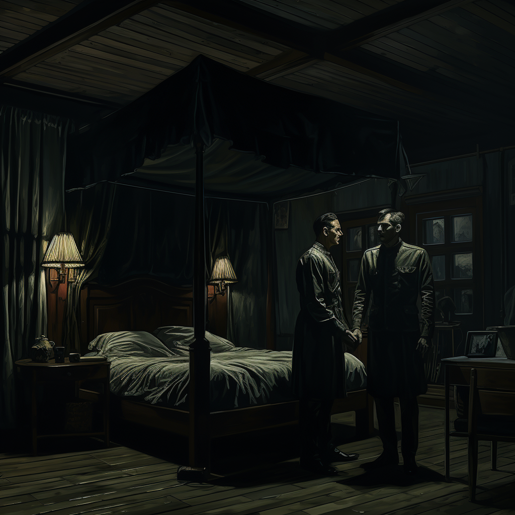 Gestapo agents in dark bedroom