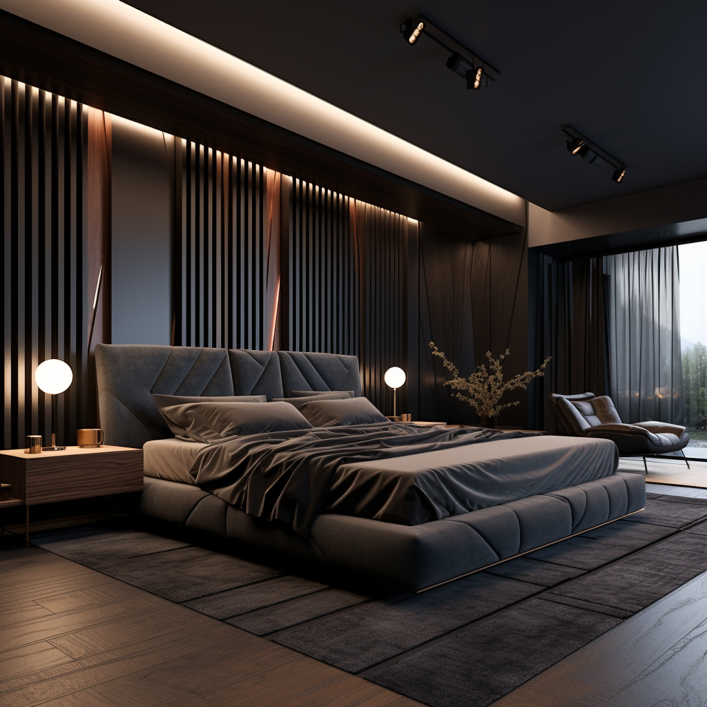 Luxurious Dark Bedroom with Huge Bed