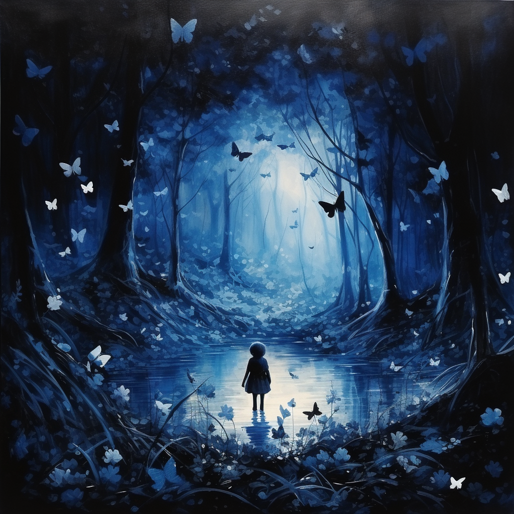 Dark Blue Forest Butterfly Prompt