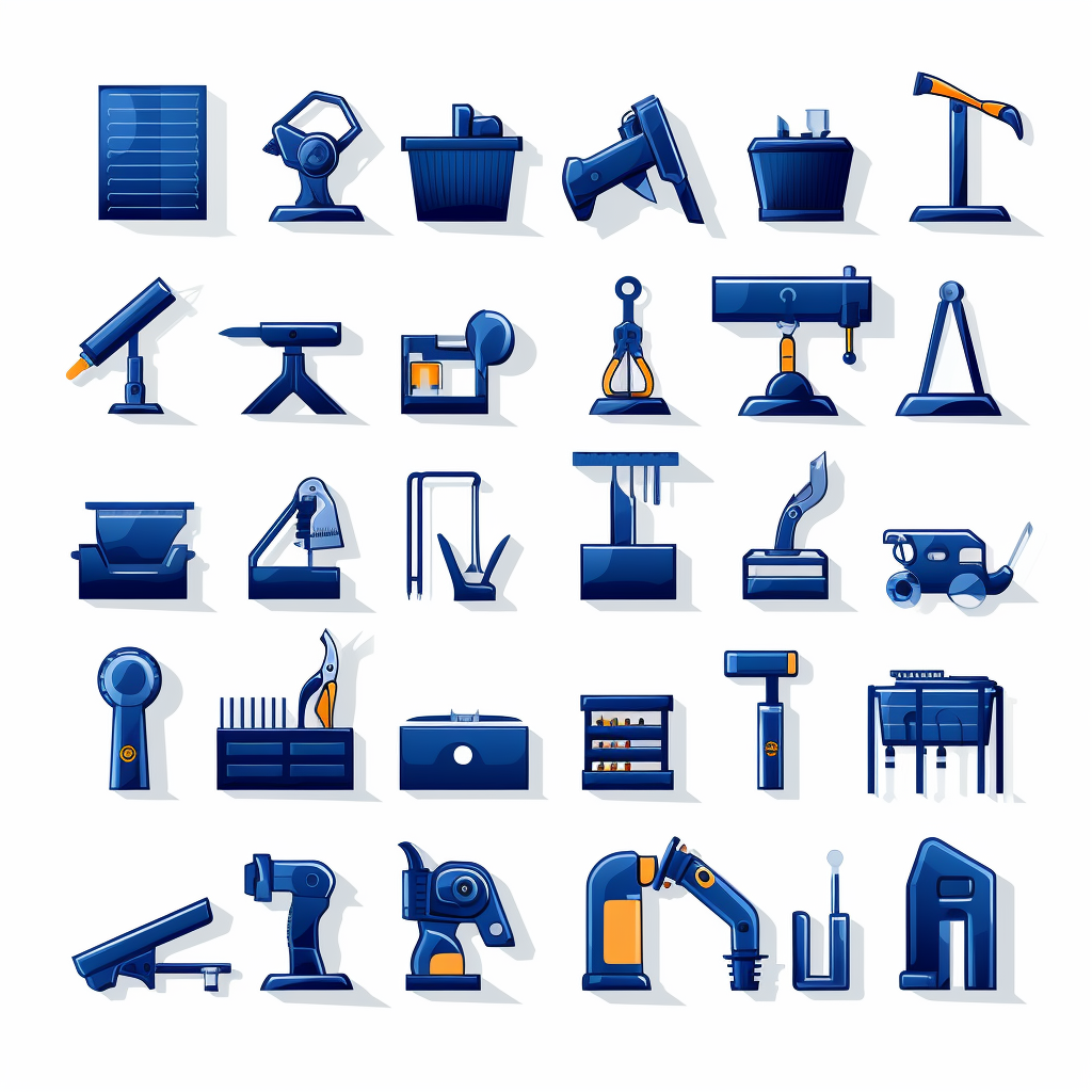 Dark blue work bench icons on white background