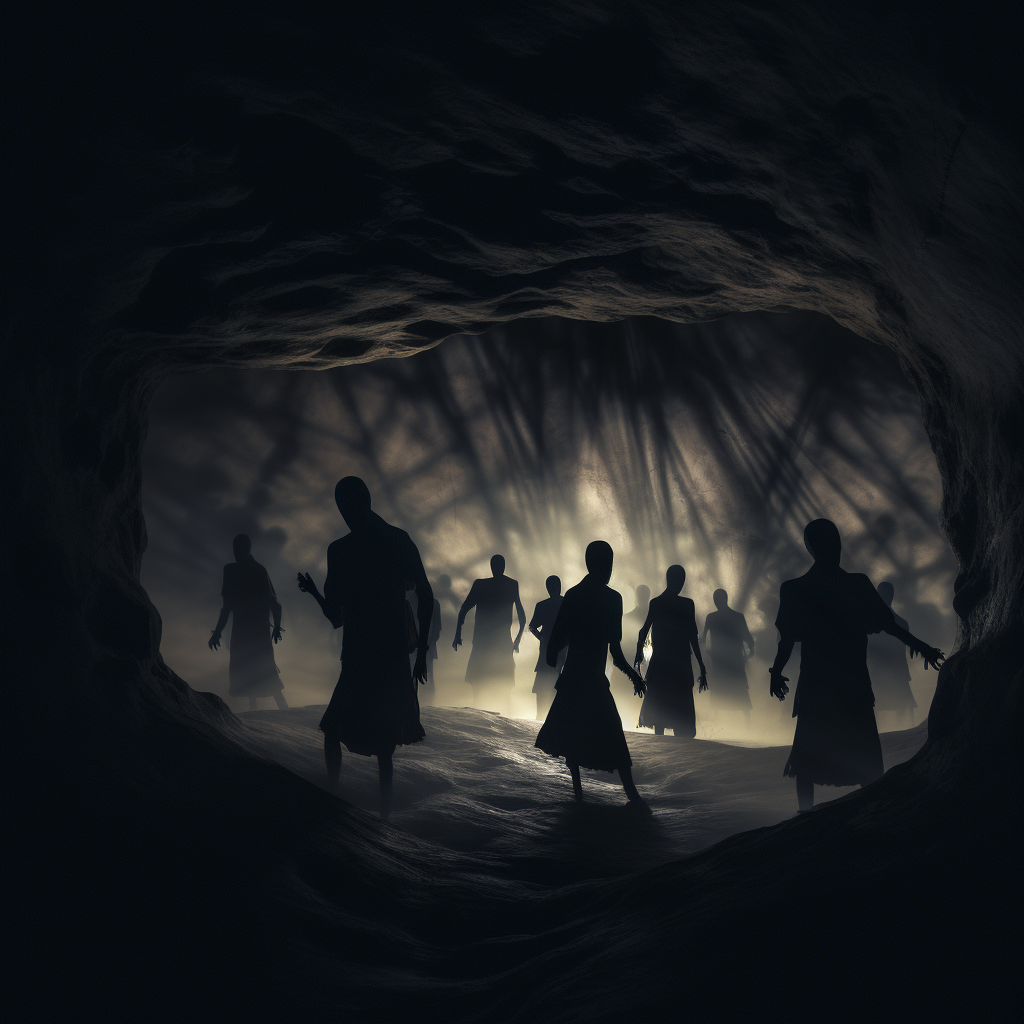 Silhouettes of People in Dark Cave