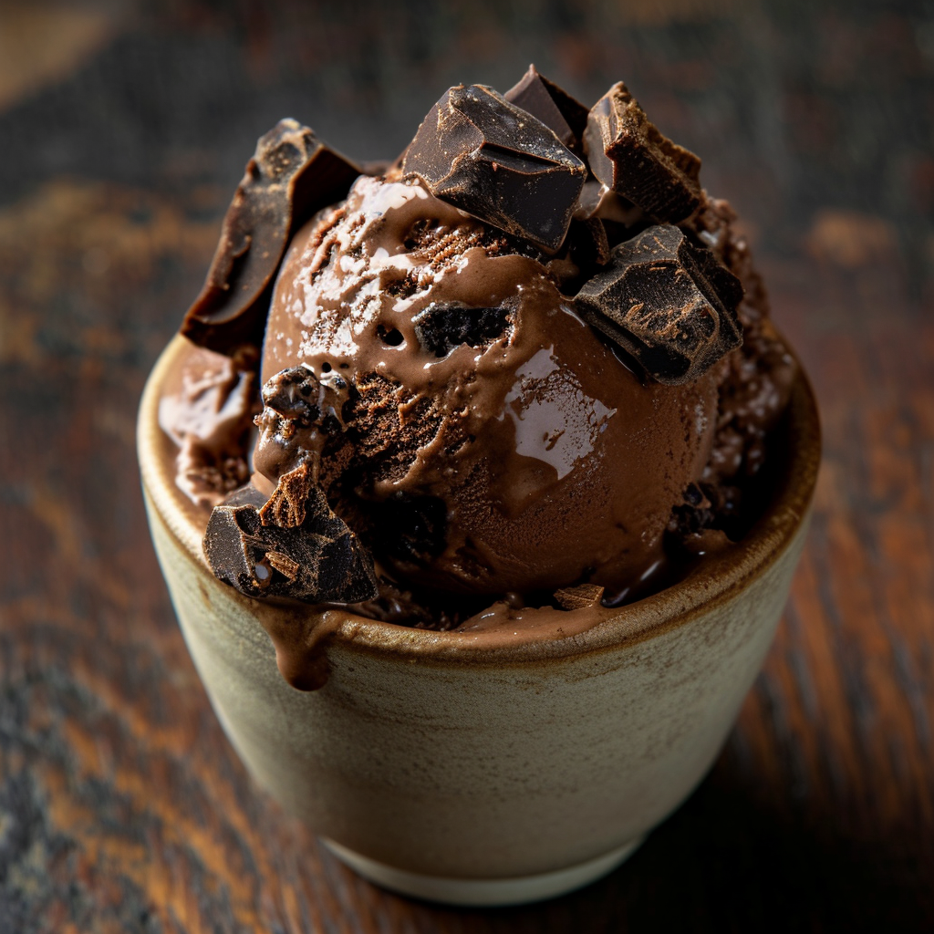 A cup of dark chocolate ice cream with cookies