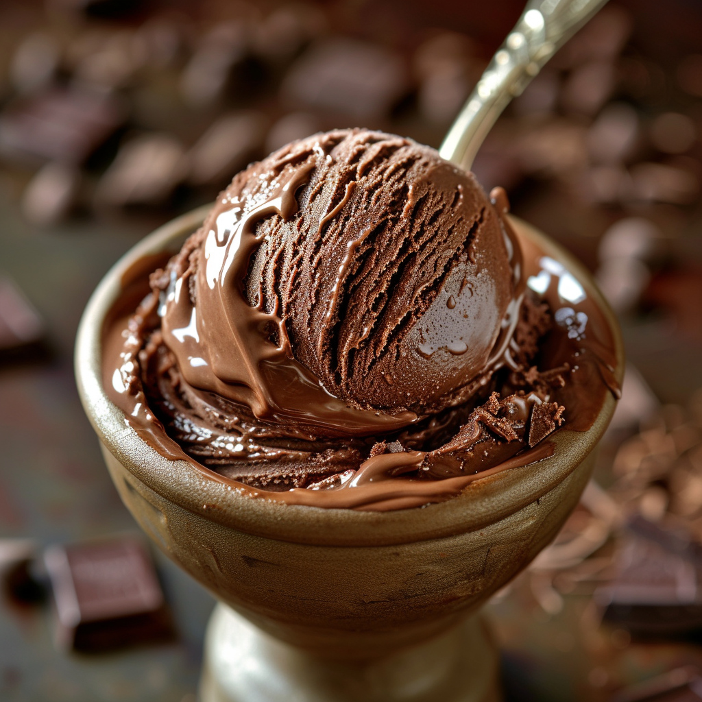 Dark chocolate ice cream in studio lighting