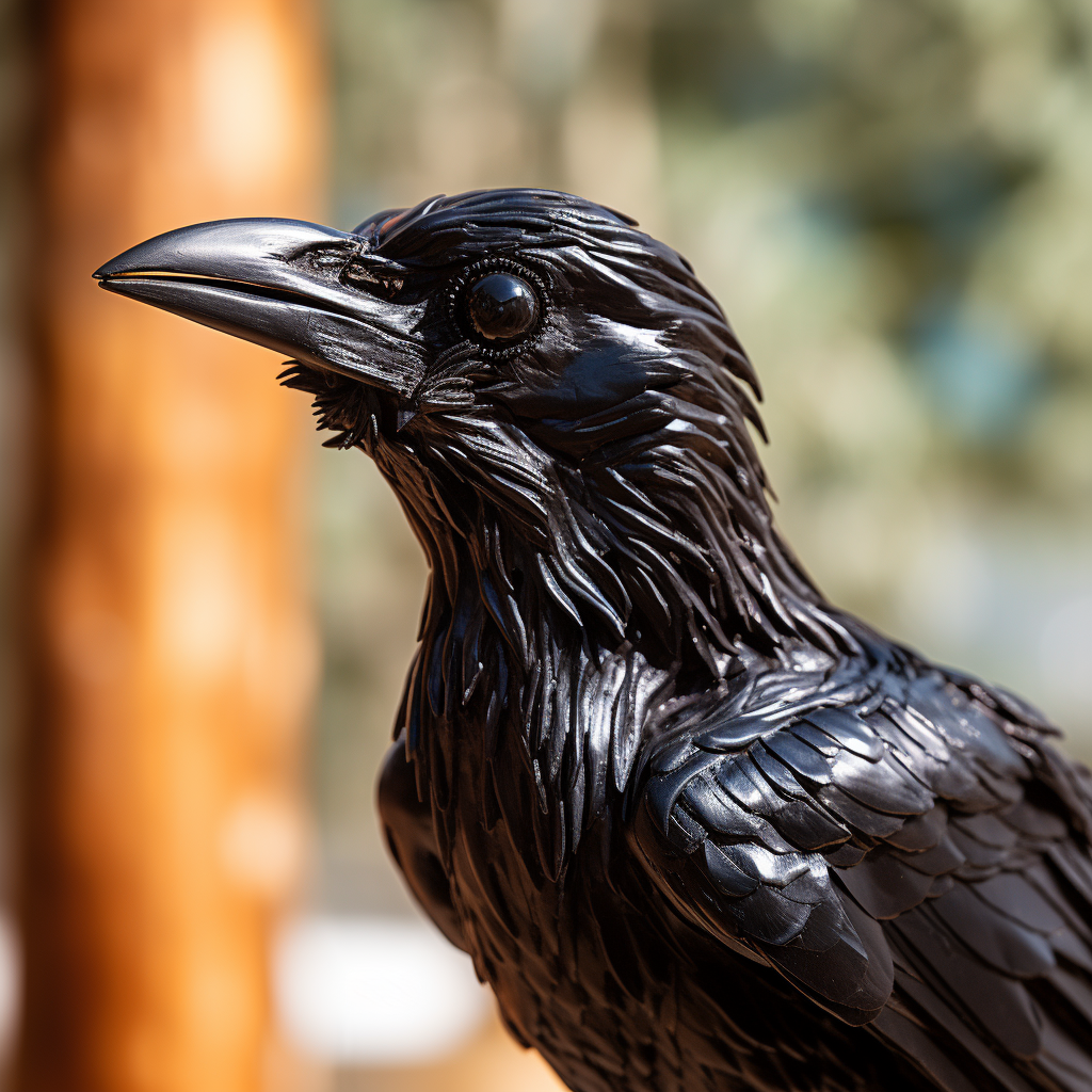 Dark crow sculpture closeup head