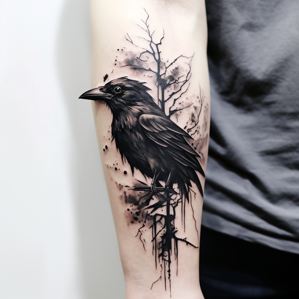 Dark Crow Tattoo on Forearm