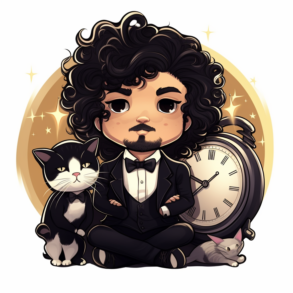 Dark Curly Hair Singer with Cat