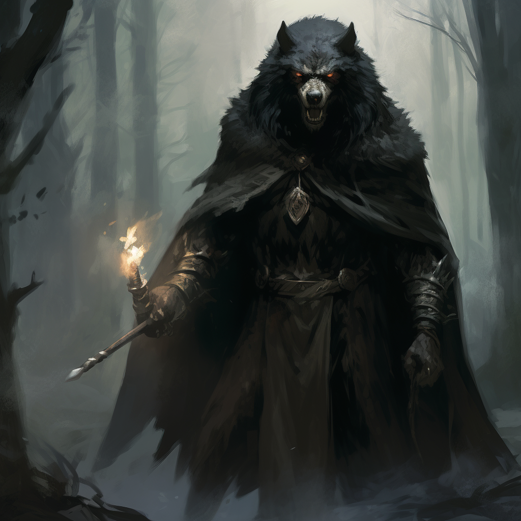 Dark Druid in Wolf Cloak - Fantasy Art