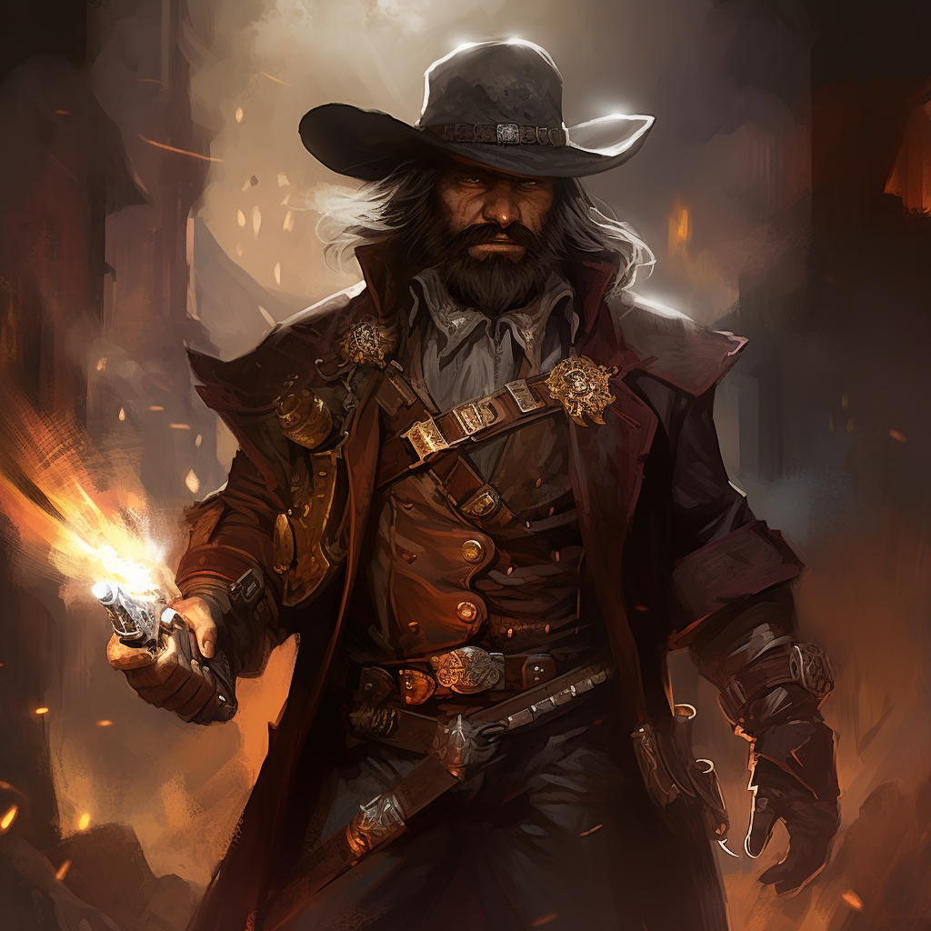 Dark dwarf cowboy gunslinger holding revolvers