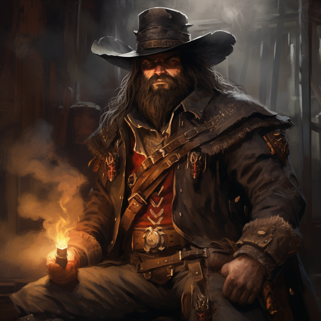 Dark dwarf cowboy gunslinger walking dungeons and dragons