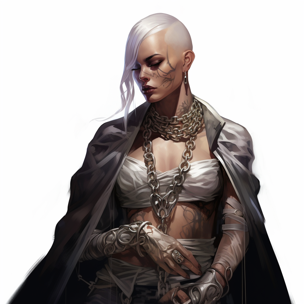 Dark elf assassin in chains wrapping around arms