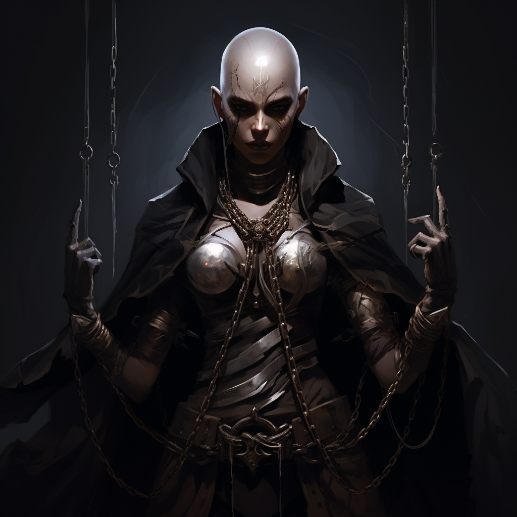 Dark elf assassin in robes with chains