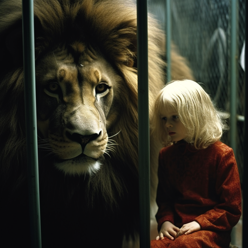 Dark fantasy 1970s style human zoo fear