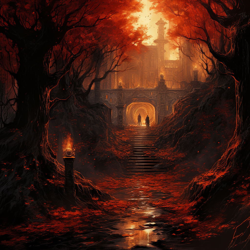 Enchanting dark fantasy fall landscape