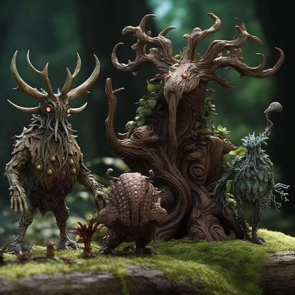 Dark fantasy forest creatures in miniatures