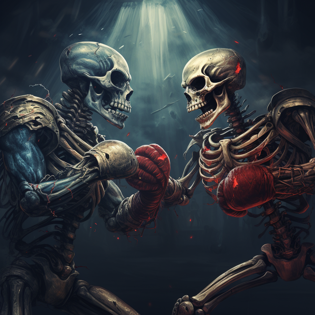 Dark fantasy comic book skeletons boxing