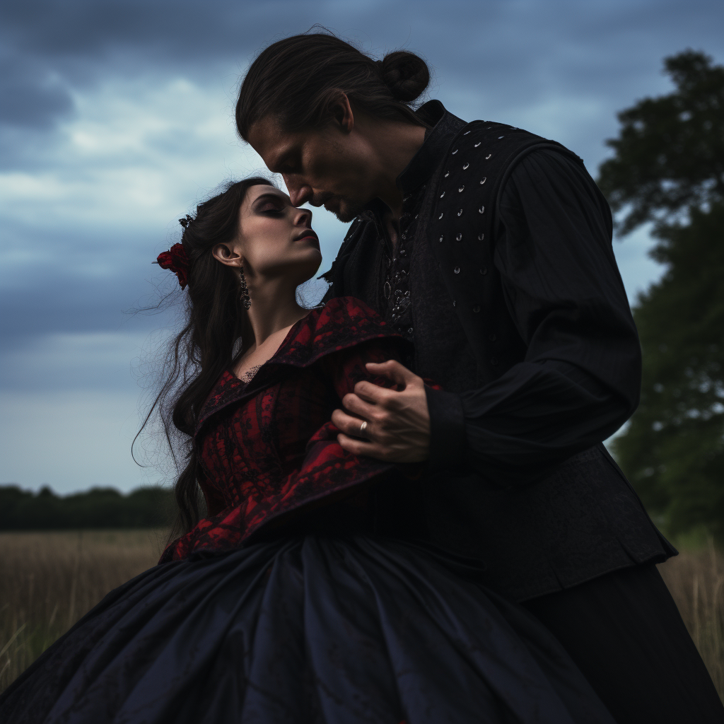 Dark fantasy couple's outdoor photoshoot in Cambridgeshire