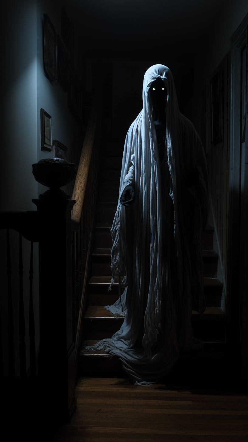 Spooky dark fantasy ghost in hallway