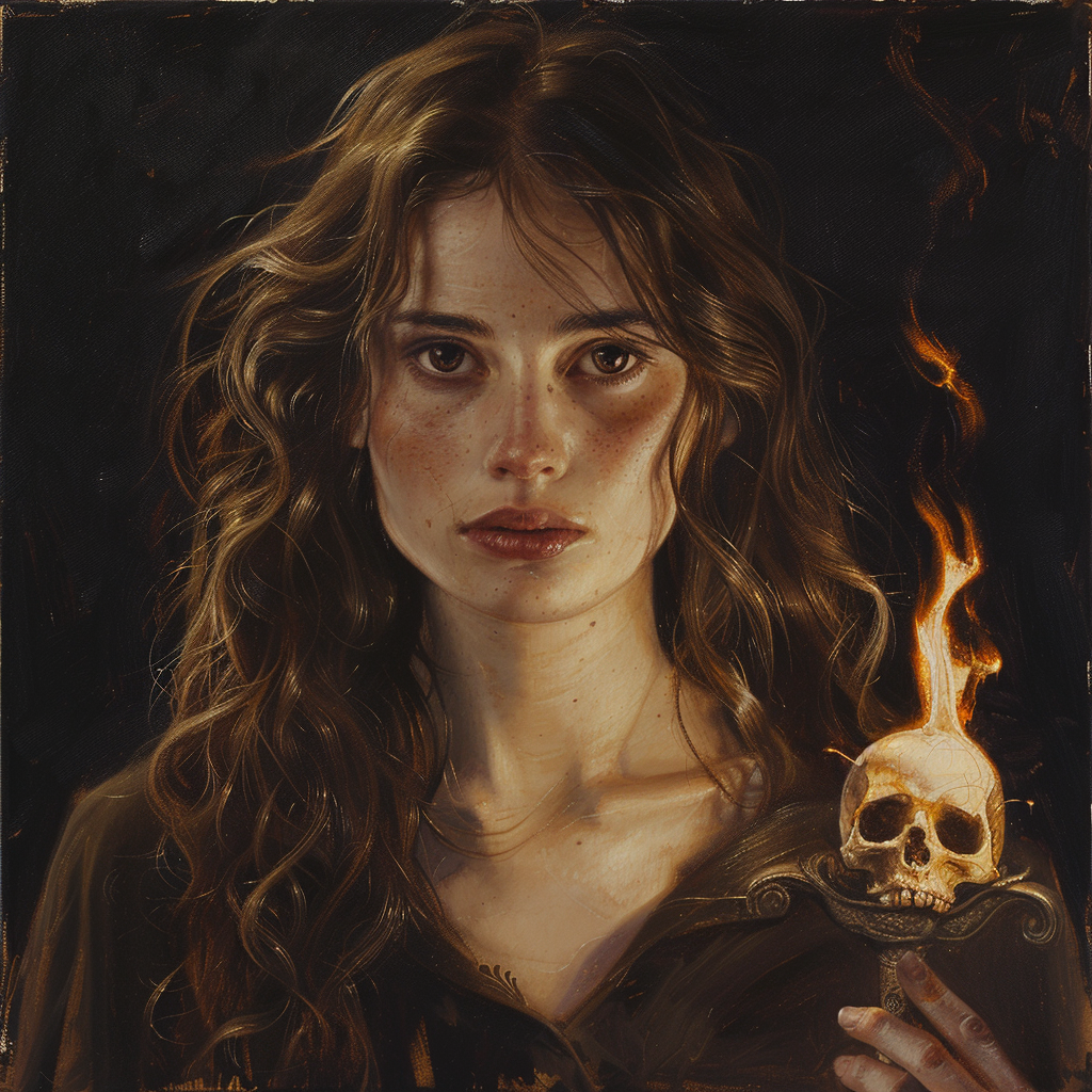 Girl with flame spell and skull