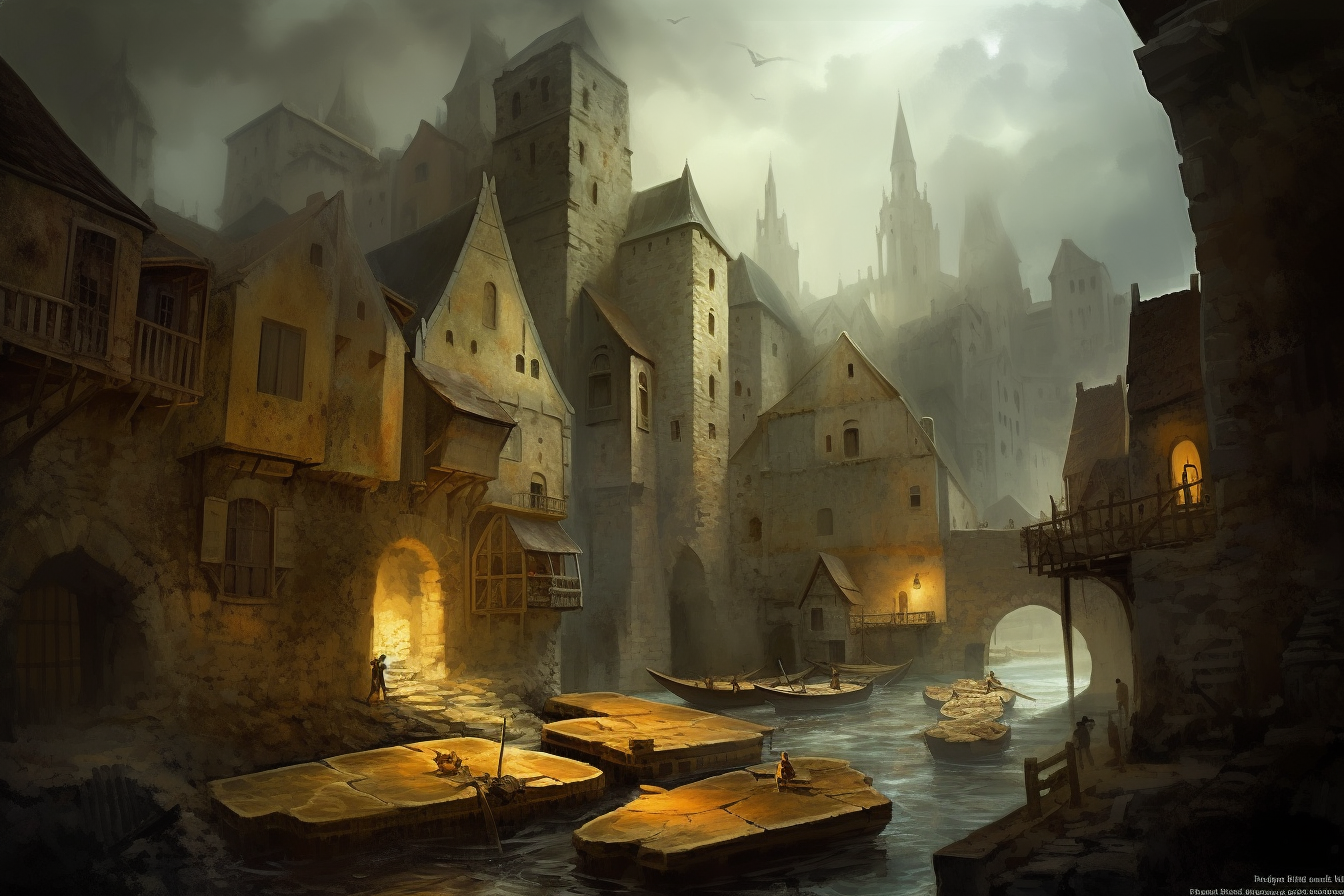 Dark Fantasy Magic Gathering: Medieval City in Melting Cheese