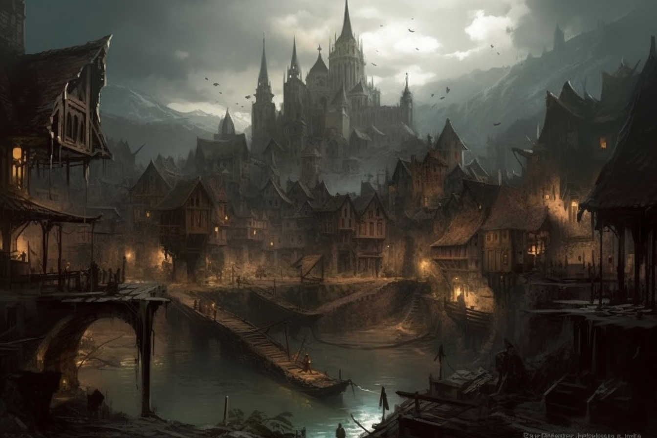 Dark fantasy magic melting cityscape