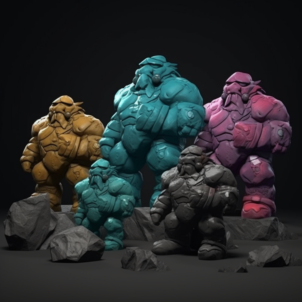 Dark fantasy stone golems in miniatures