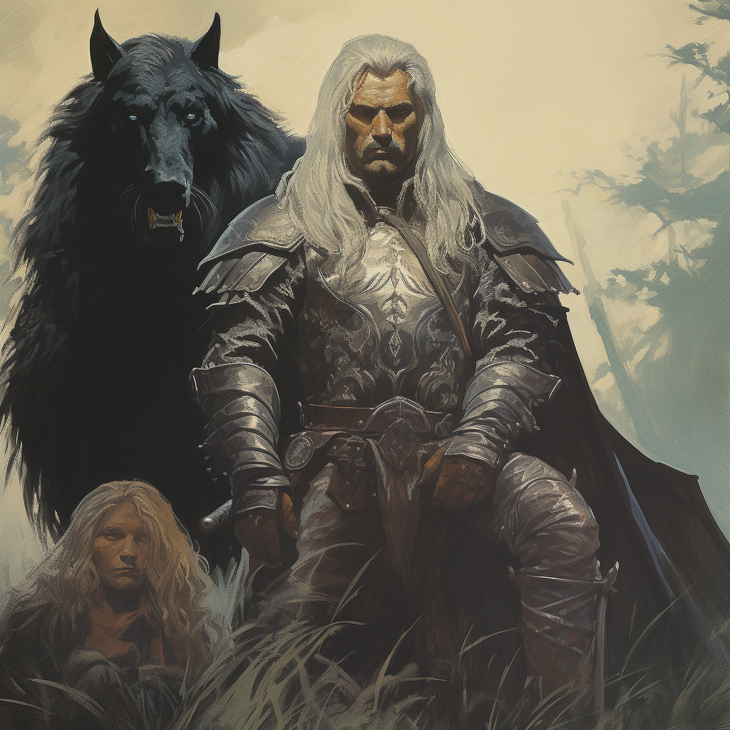 Warrior with Grey Hair in Dark Fantasy