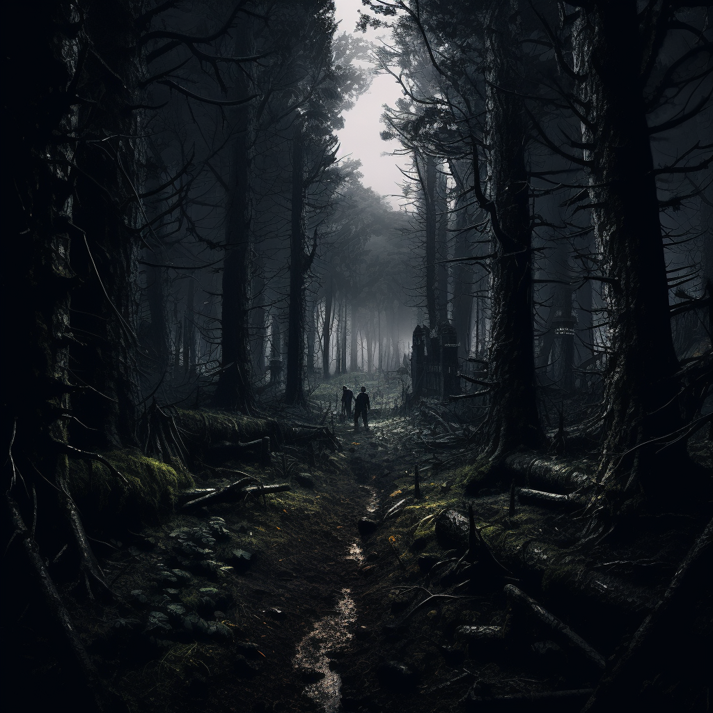 Dark forest with trees and shadows