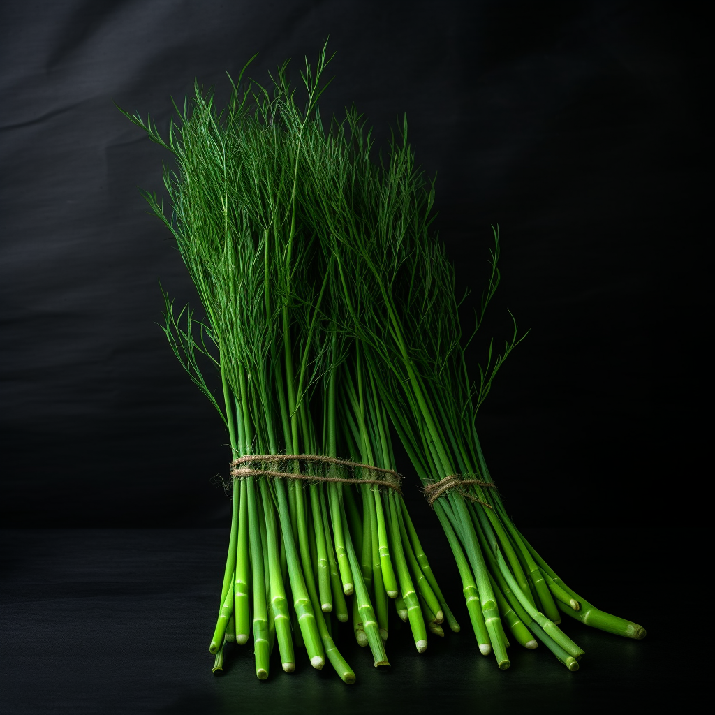 Fresh Equisetum Horsetail on Dark Table