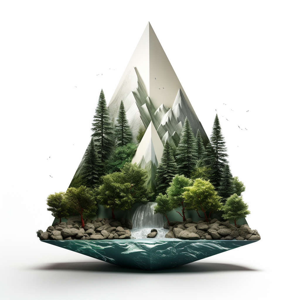 Triangular cone with forest and river