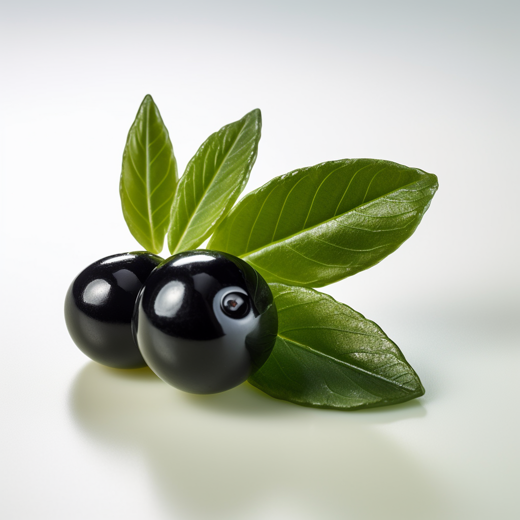 Dark green fruit gummy with olive leaf and fruit