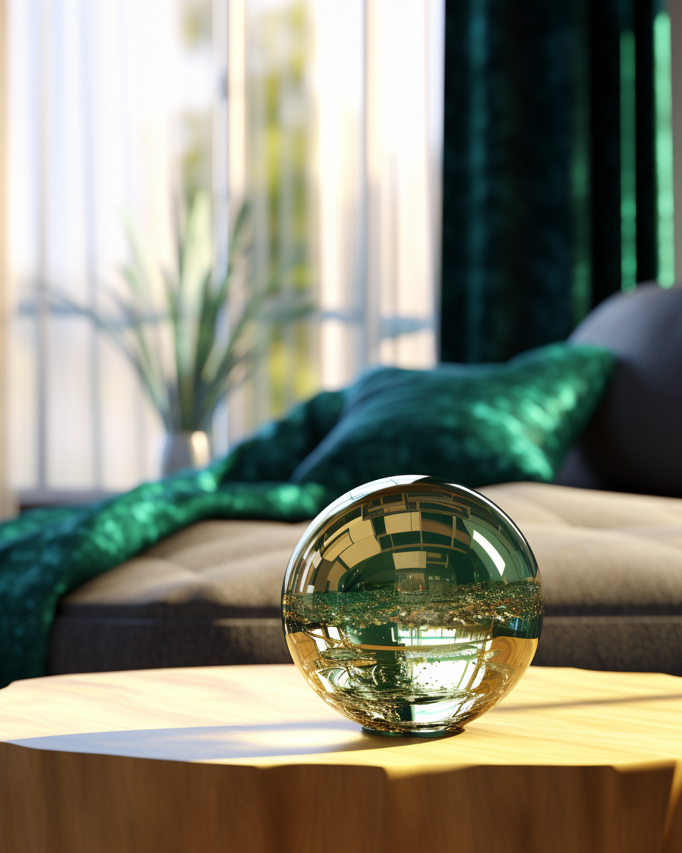 Glass Sphere Decor with Dark Green Gemstones