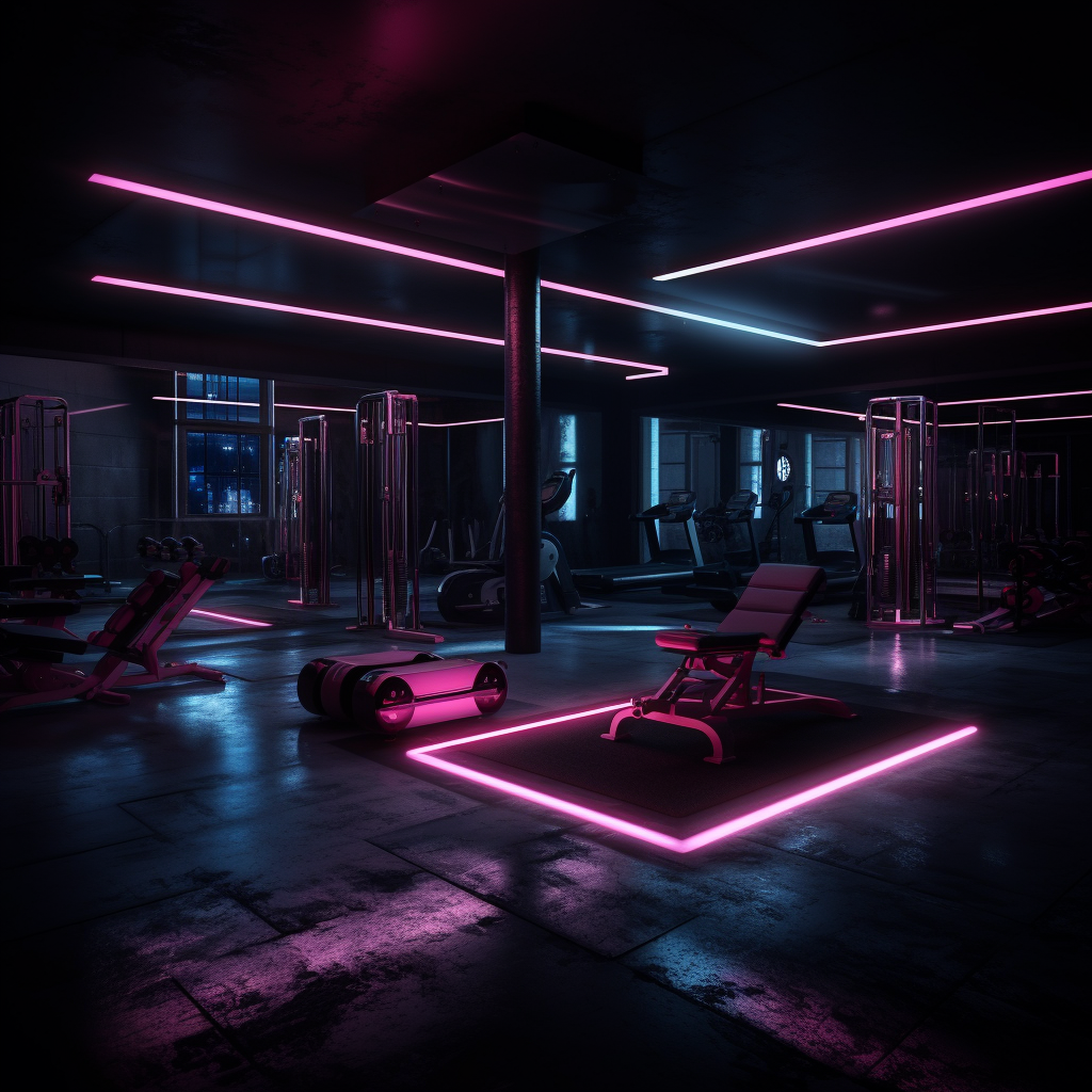 Dark Gym with Pink Neon Lights