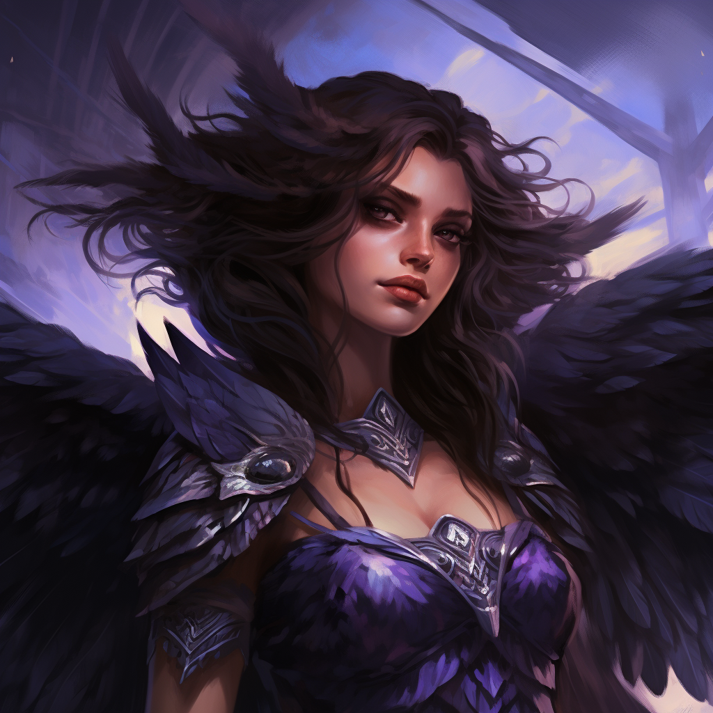 Beautiful Harpy with Dark Hair and Feathers