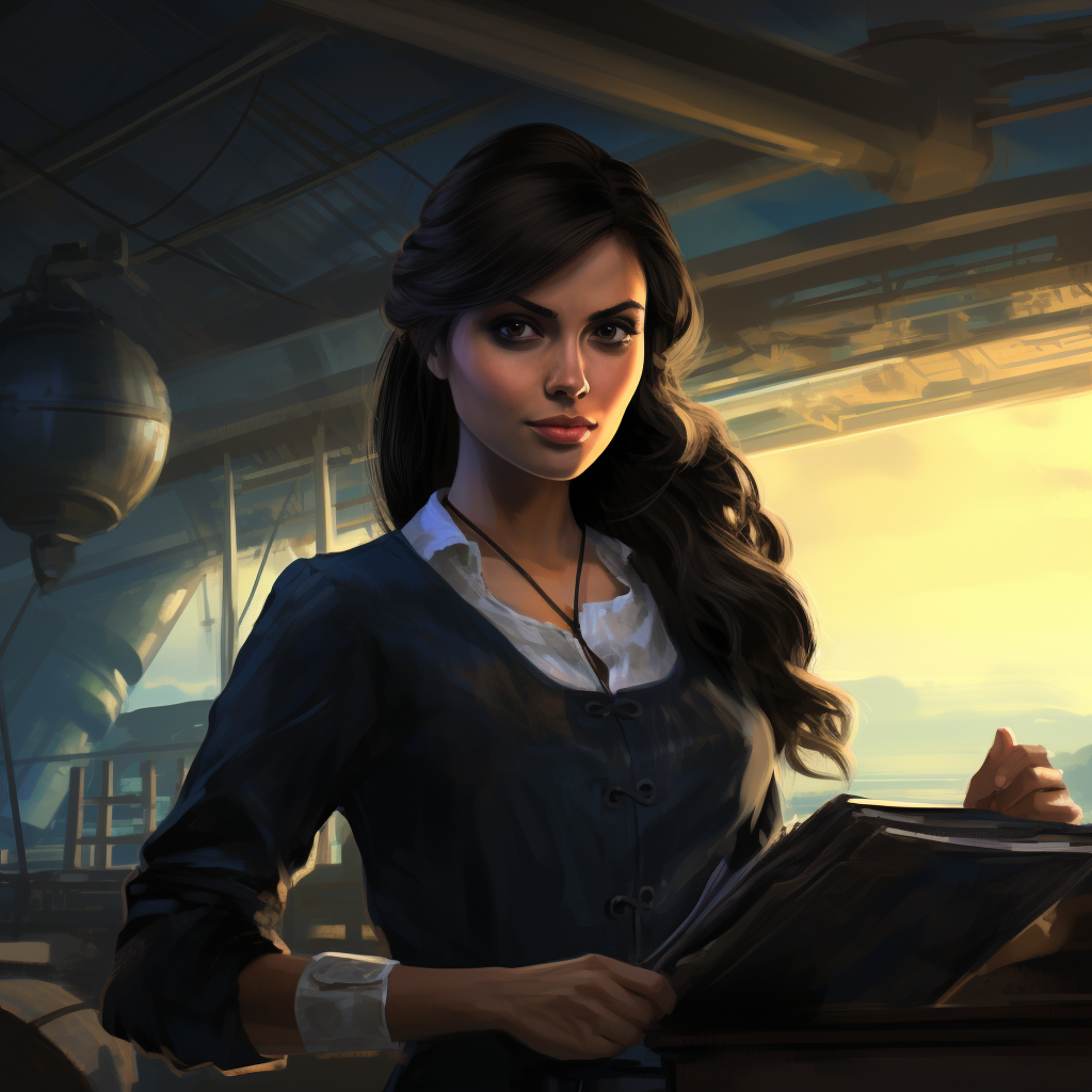 Dark-haired reporter on research ship