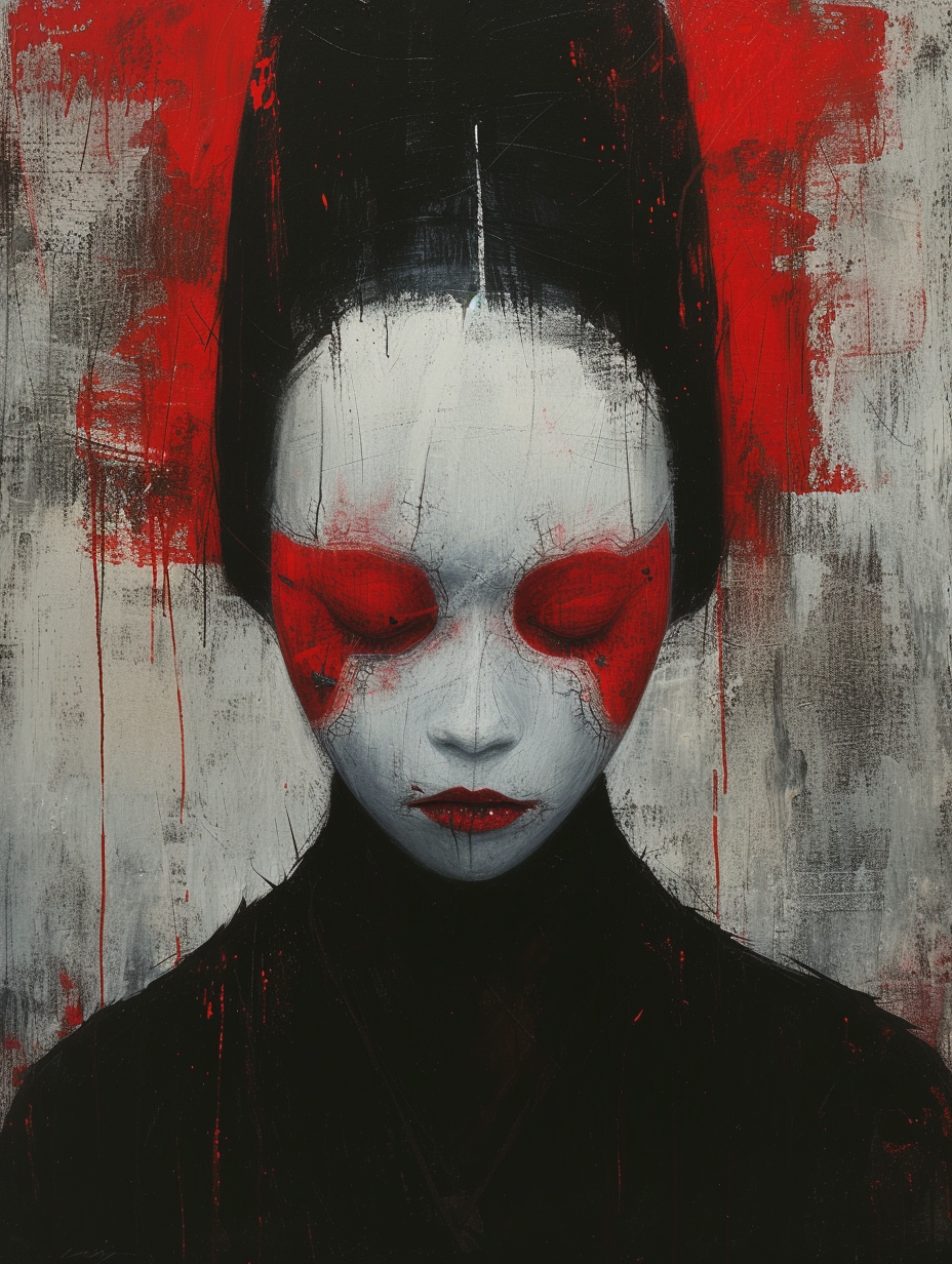 Dark horror android geisha portrait