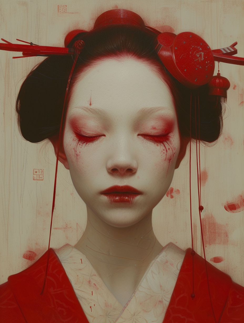 Dark horror geisha android painting portrait