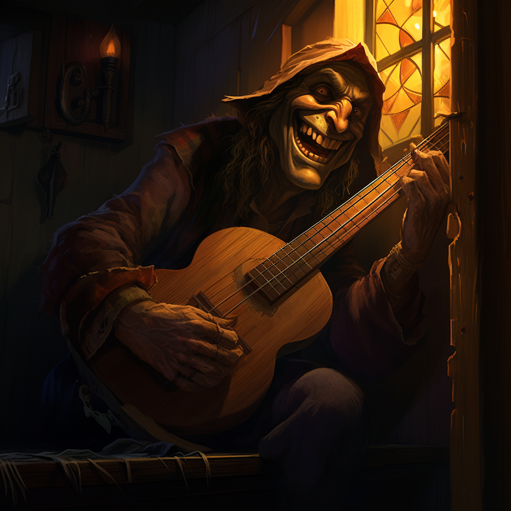 menacing bard in dark corner