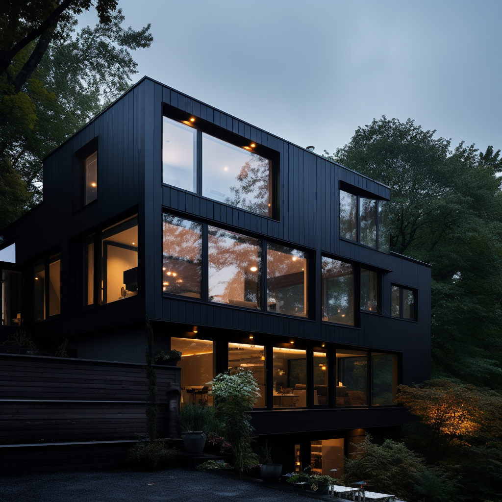 Various windows on a dark house