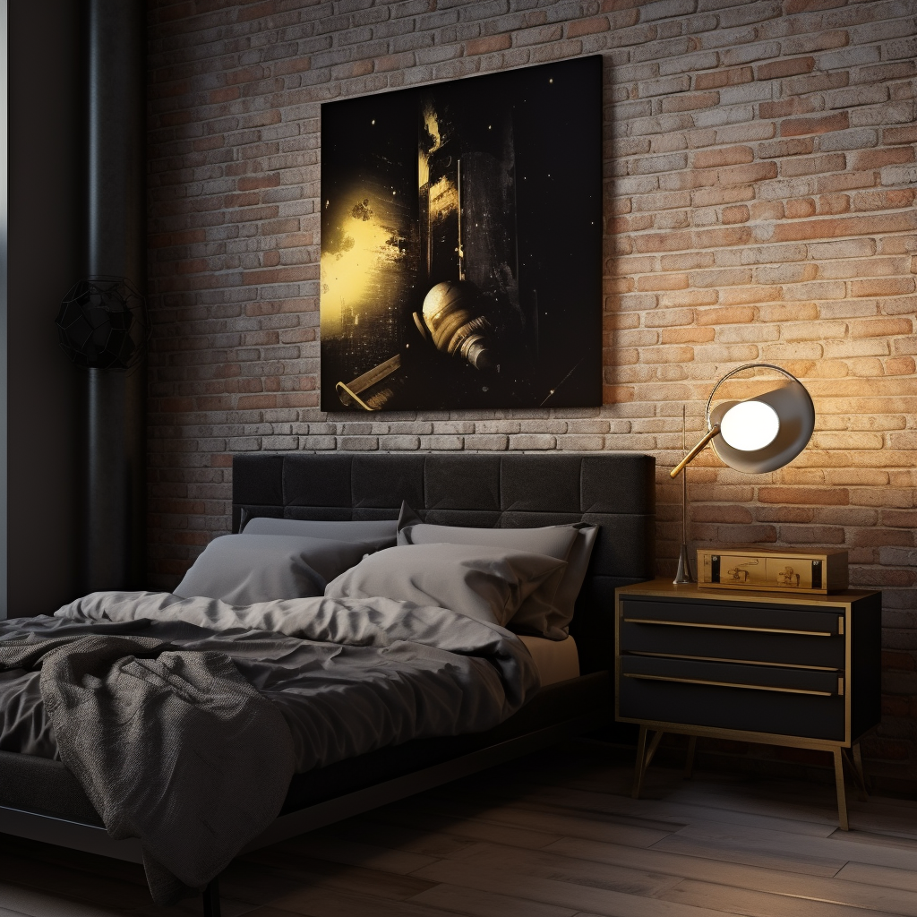 Dark loft style with brick wall and metal furniture