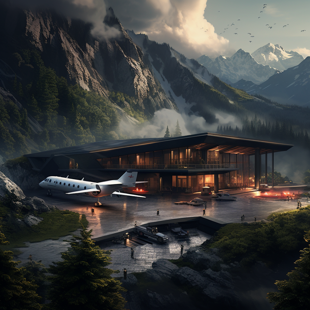 Dark Luxury Small Airport in Mountains