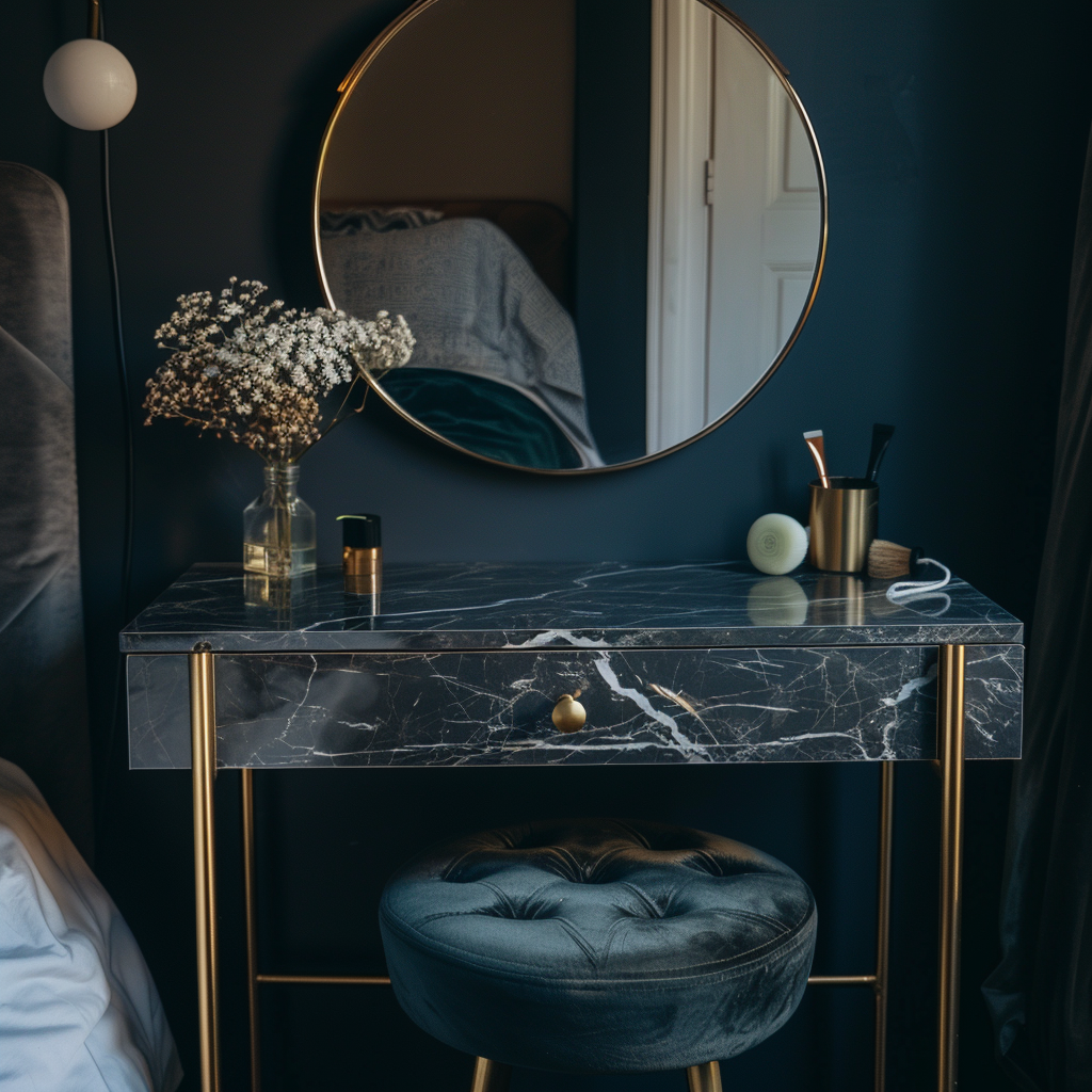 Dark marble dressing table bedroom