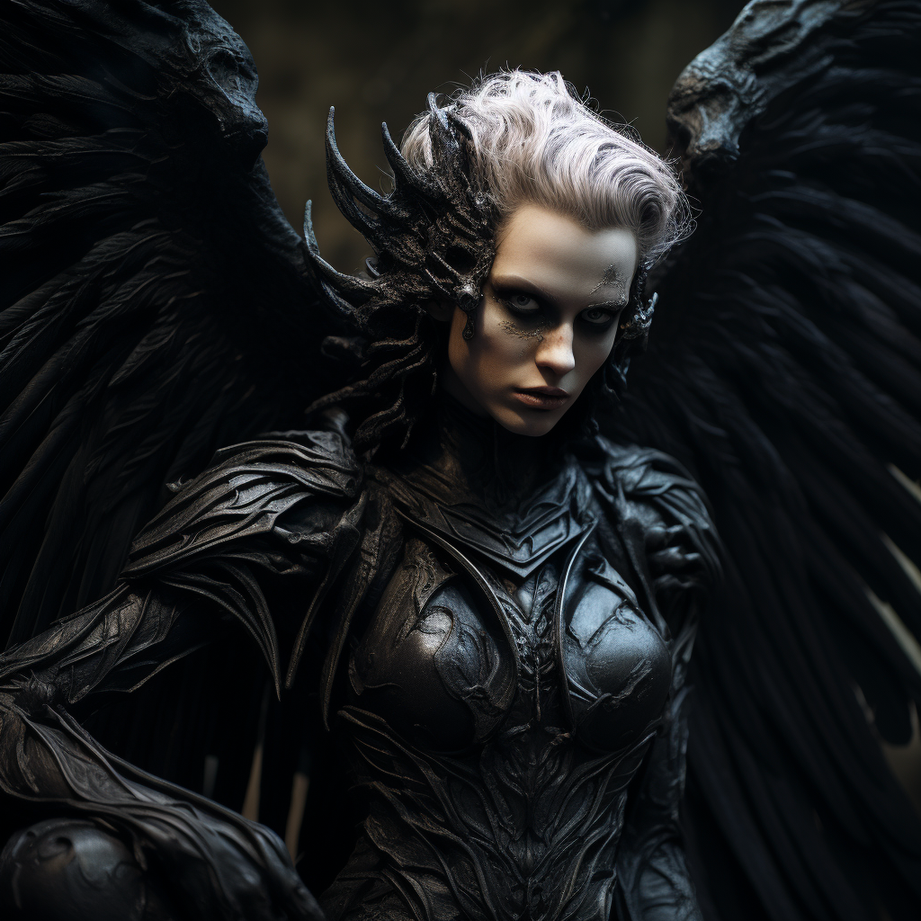 Androgynous harpy made of dark metal