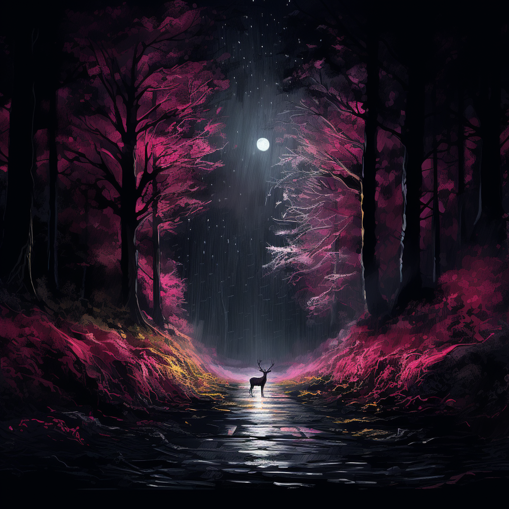 Man in forest with pink trees