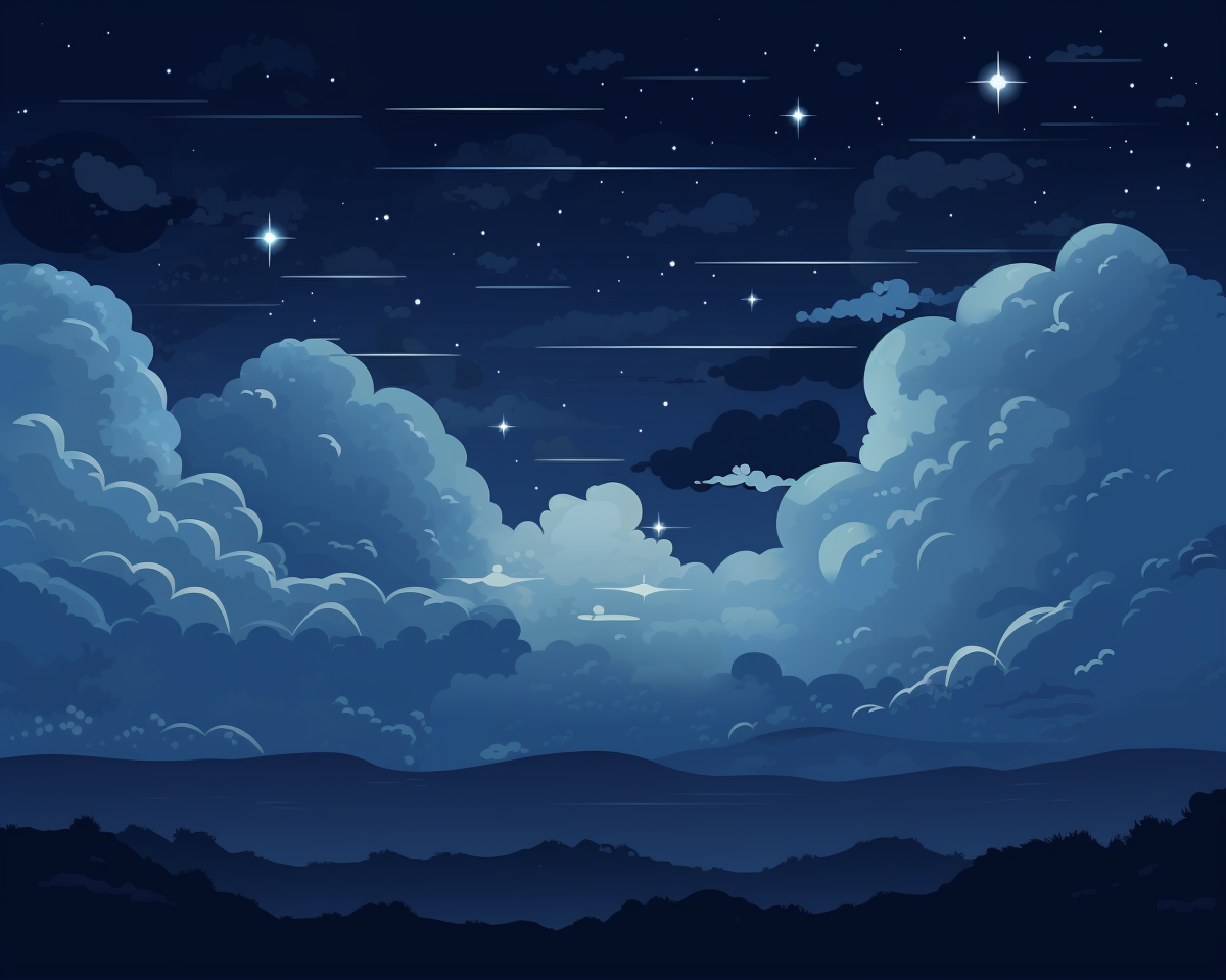 Illustration of dark night sky and clouds