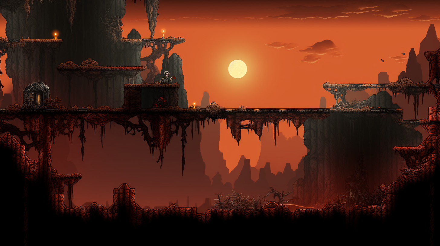 Dark orange cavern platformer with powerups