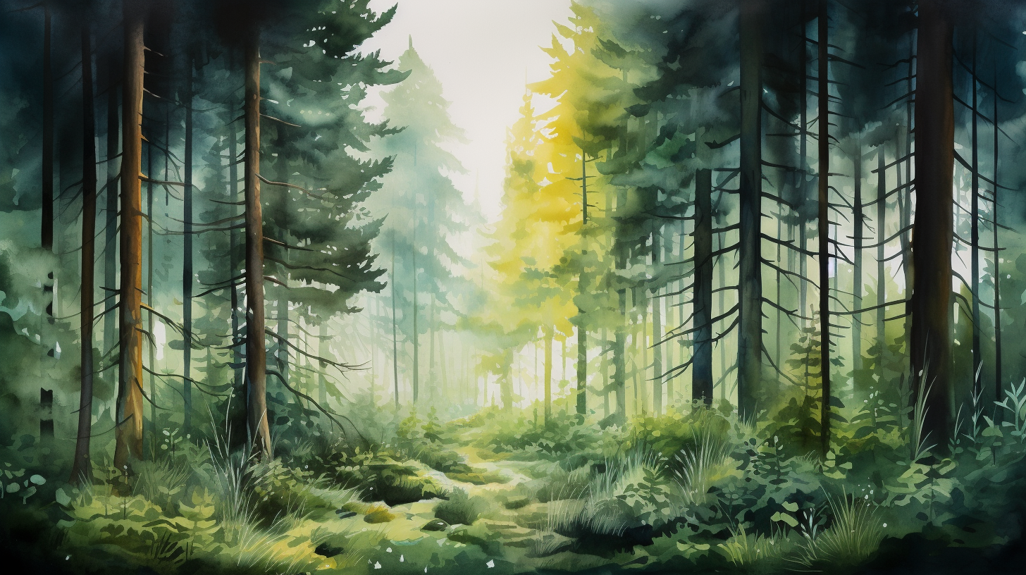 Serene and Mystical Dark Pine Forest