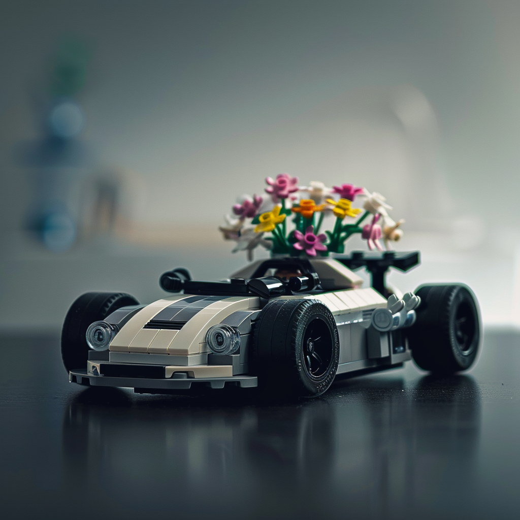 Dark racing car with flowers LEGO model